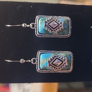 Southwestern Boho Turquoise and Silver Earrings